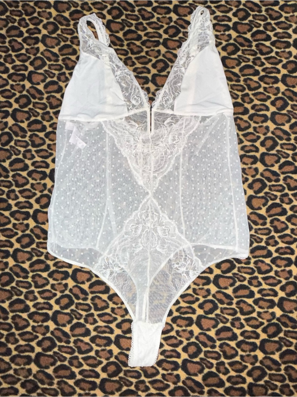 NWOT Auden White Lace & Sheer Mesh Bodysuit Size XL